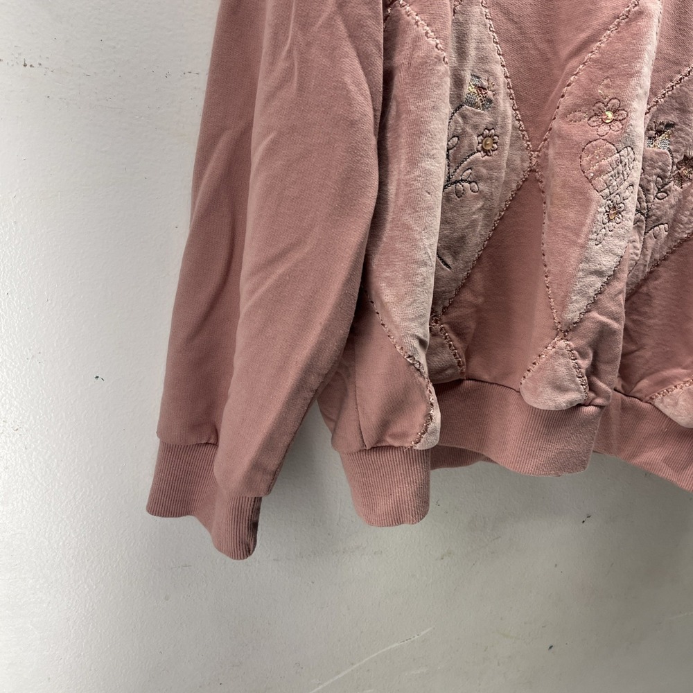 Vintage Women's L Patchwork Heart Valentines Floral Pink Collared Sweatshirt - Picture 3 of 12